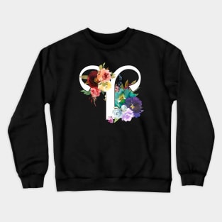 Aries Horoscope Zodiac Rainbow Flowers Design Crewneck Sweatshirt